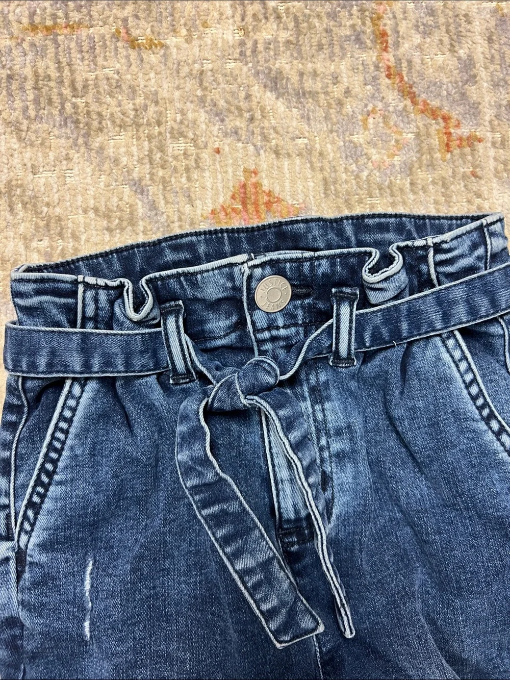 Justice Girls Distressed Paperbag Waist Jeans with Self-Tie Belt